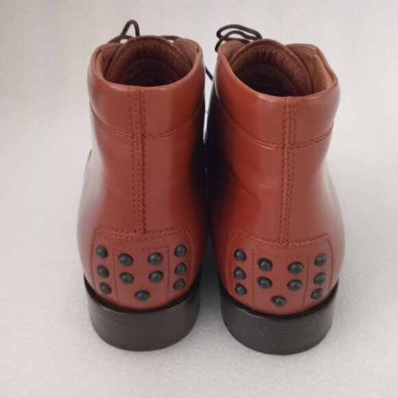 TOD'S Women's Studded Ankle Boots Brown Leather Lace Up Shoes Sz 6.5 - Picture 2 of 8